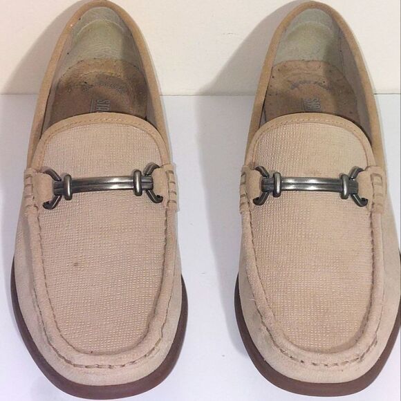 STACY ADAMS Men's Textured Leather Moc Toe Kelby Slip-on Loafers Beige Size 9M - Picture 2 of 14